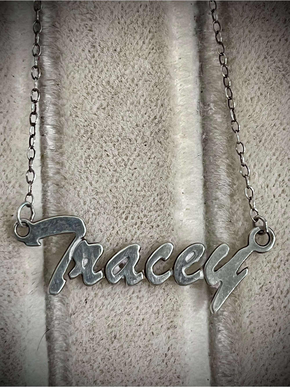 Vintage 20" sterling silver necklace featuring the name Tracey